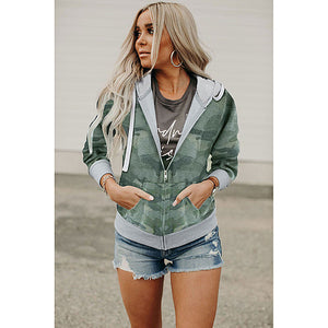 Printed Camouflage Hooded Zip Ladies Jacket