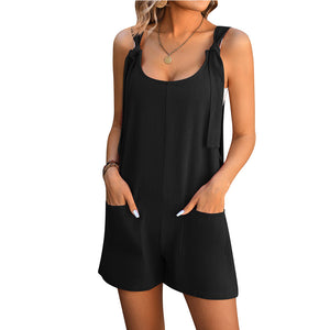 Women's Summer Beach Jumpsuit with Pockets – Casual Sleeveless Rompe